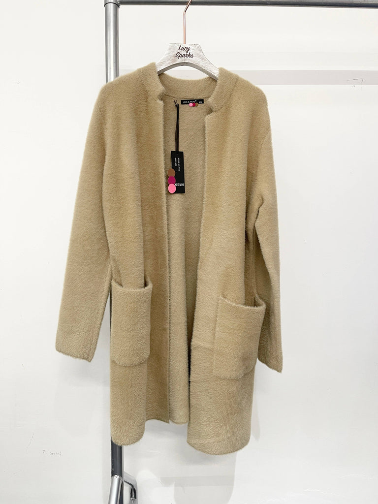 PREMIUM SOFT FLUFFY COATIGAN WITH POCKETS : BEIGE