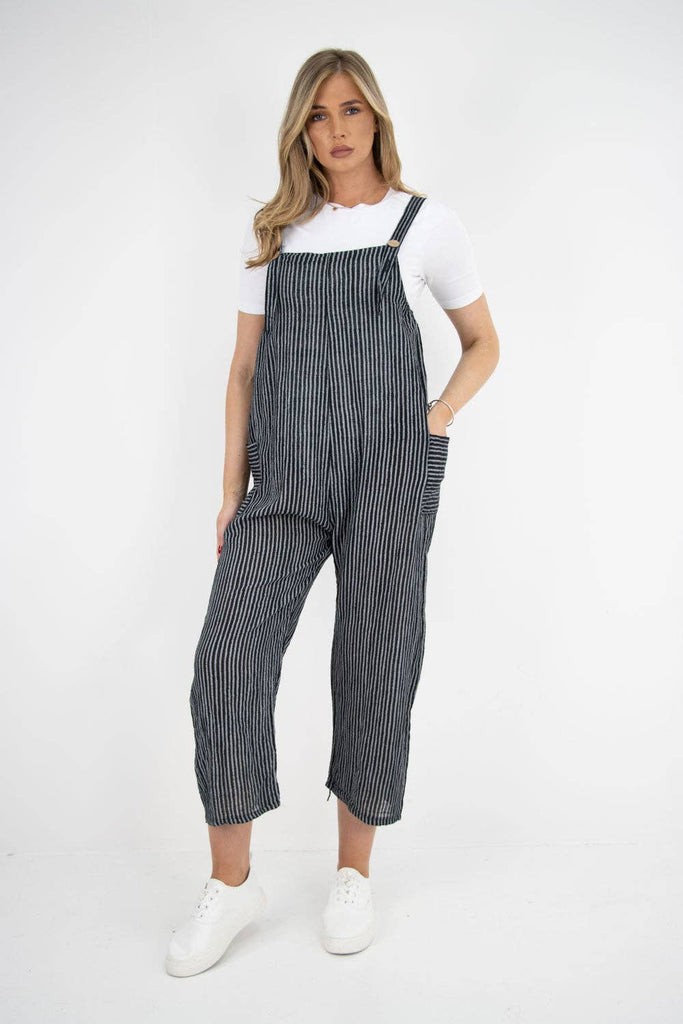 ITALIAN STRIPE PATTERN SIDE POCKETS COTTON DUNGAREES: FUCHSIA