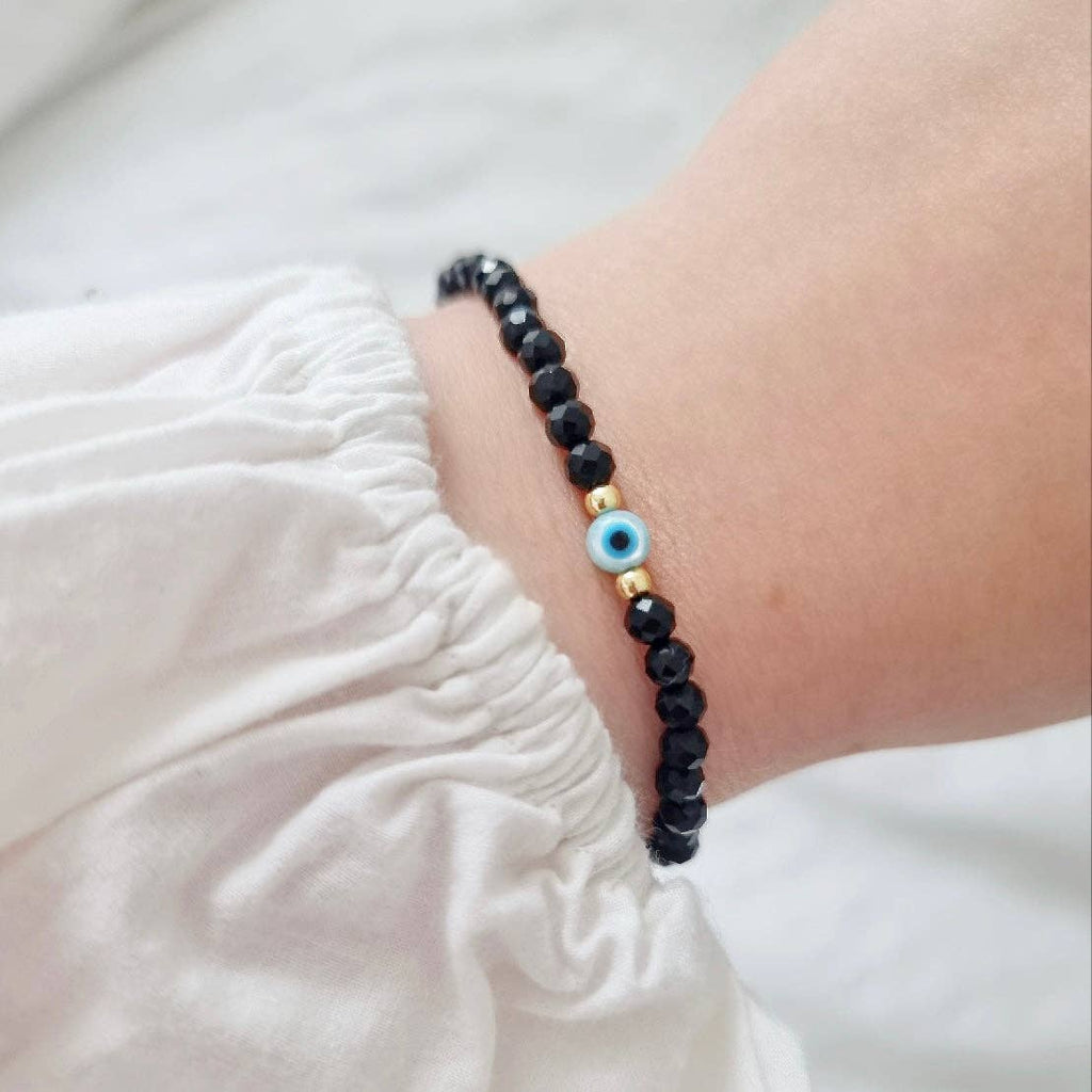 EVIL EYE BLACK TOURMALINE TINY BRACELET