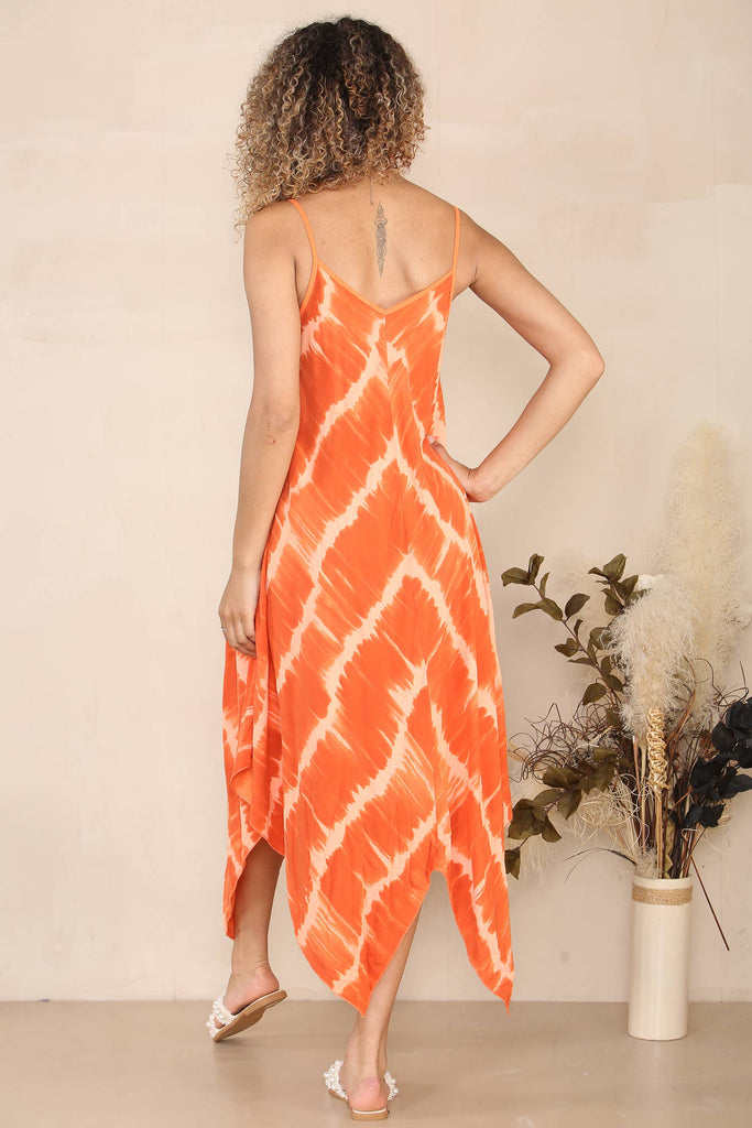 TIE DYE HANDKERCHIEF SUMMER DRESS: ORANGE