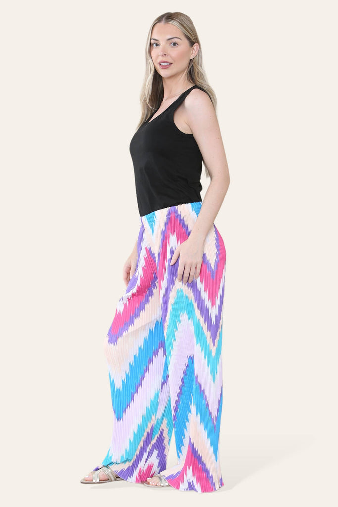 MULTI PRINT SUPER STRETCHY PLEATED PANTS : ROYAL BLUE & WHITE