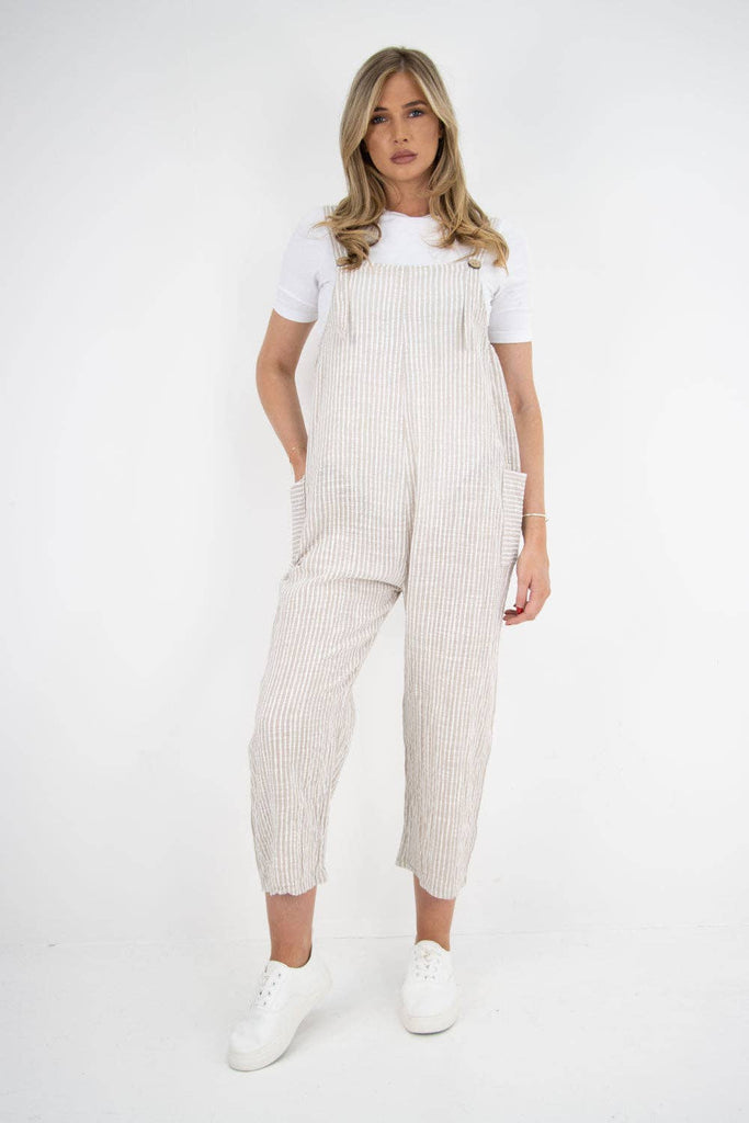 ITALIAN STRIPE PATTERN SIDE POCKETS COTTON DUNGAREES: FUCHSIA