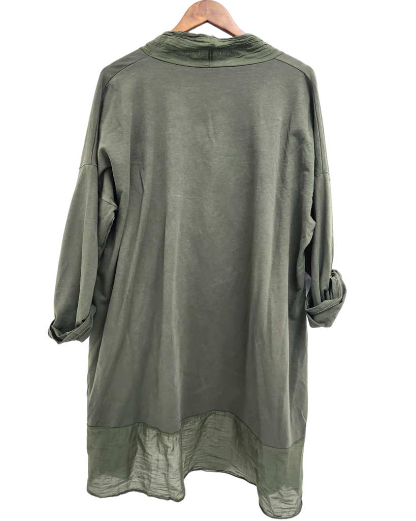 ITALIAN LAGENLOOK 2 POCKET COTTON CROSSOVER TOP: KHAKI / ONE SIZE TO FIT UK 8-18