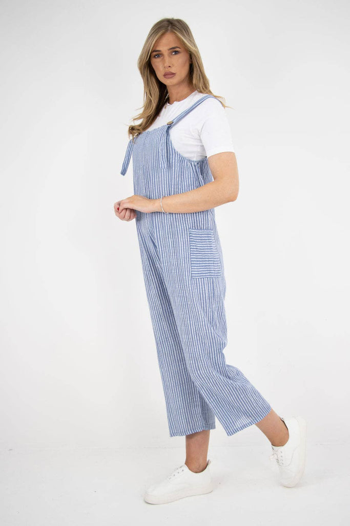 ITALIAN STRIPE PATTERN SIDE POCKETS COTTON DUNGAREES: FUCHSIA