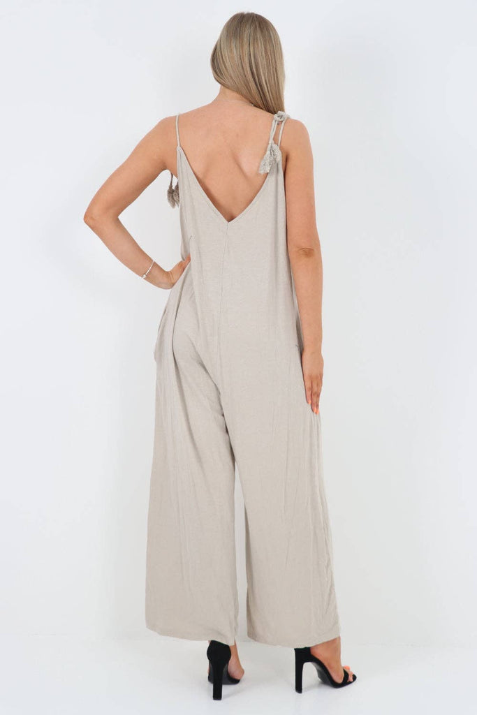 ITALIAN TIE SHOULDER STRAP JUMPSUITS: BLACK