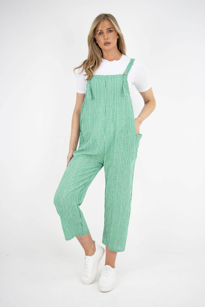 ITALIAN STRIPE PATTERN SIDE POCKETS COTTON DUNGAREES: FUCHSIA