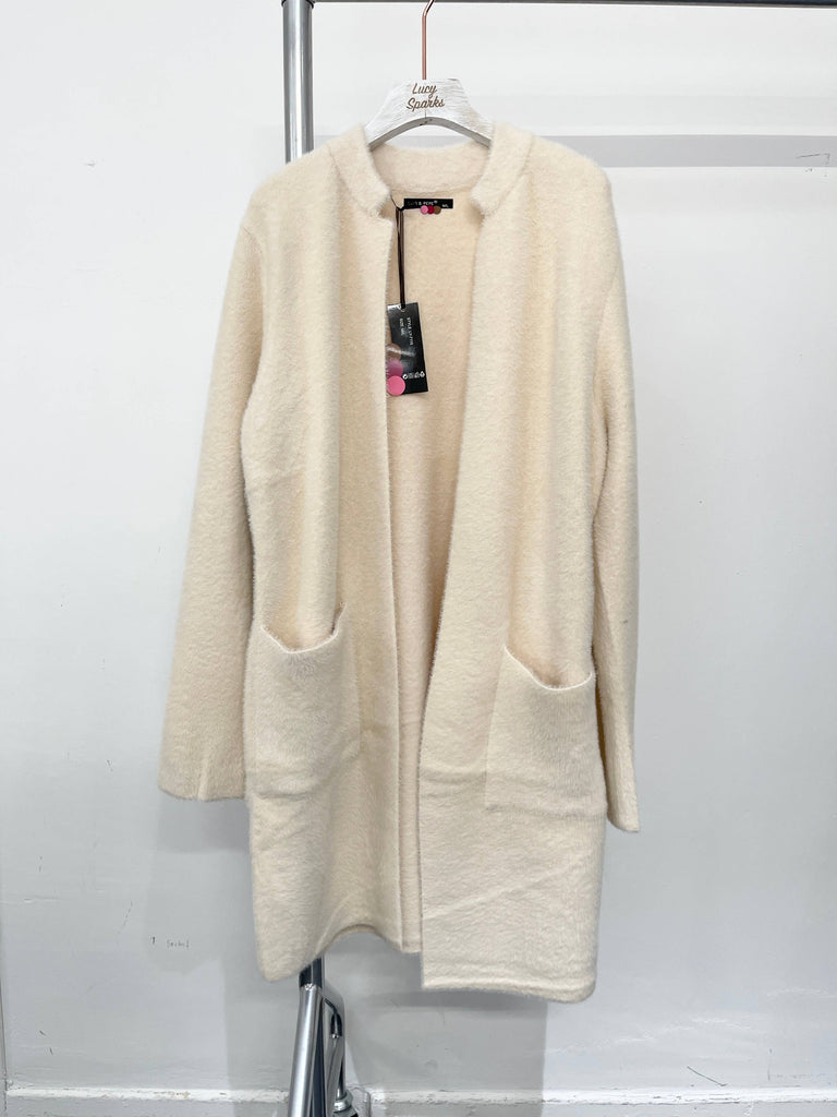 PREMIUM SOFT FLUFFY COATIGAN WITH POCKETS : BEIGE