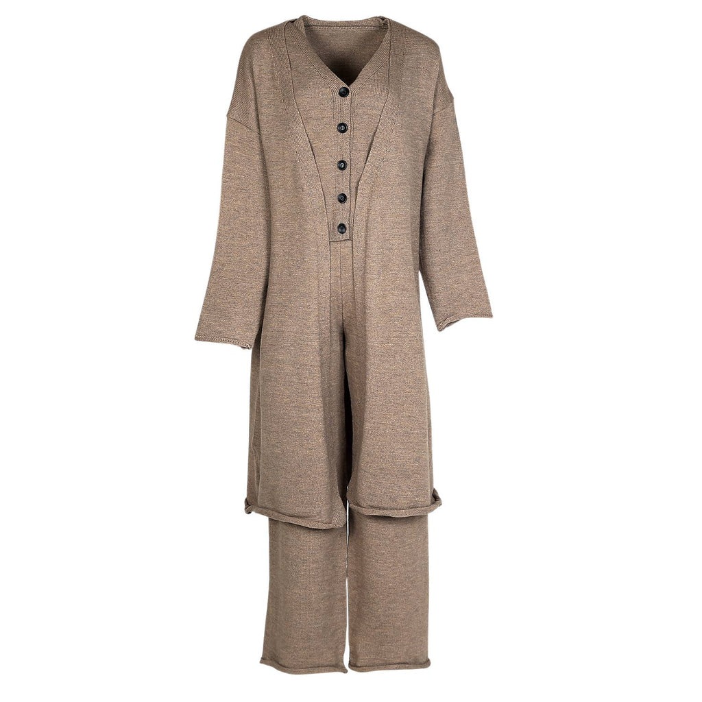 THREE PIECES CASHMERE MIX MATCHING SET: TAUPE