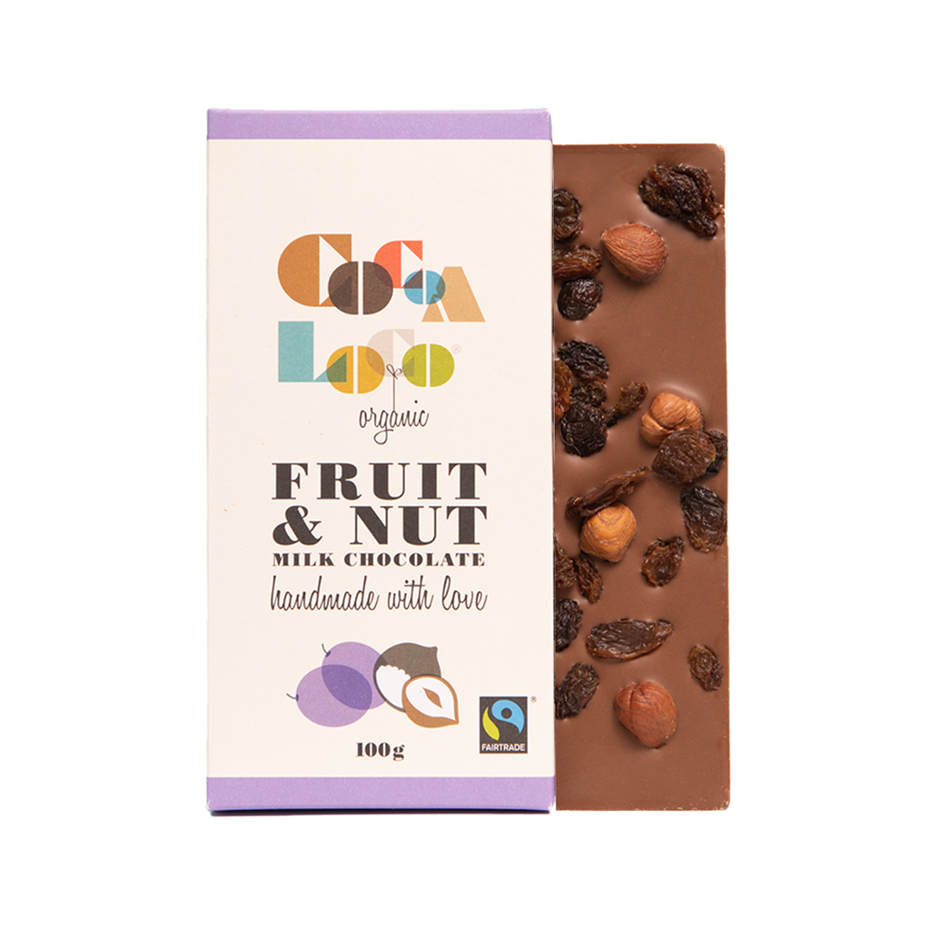 MILK CHOCOLATE FRUIT & NUT BAR – 100G