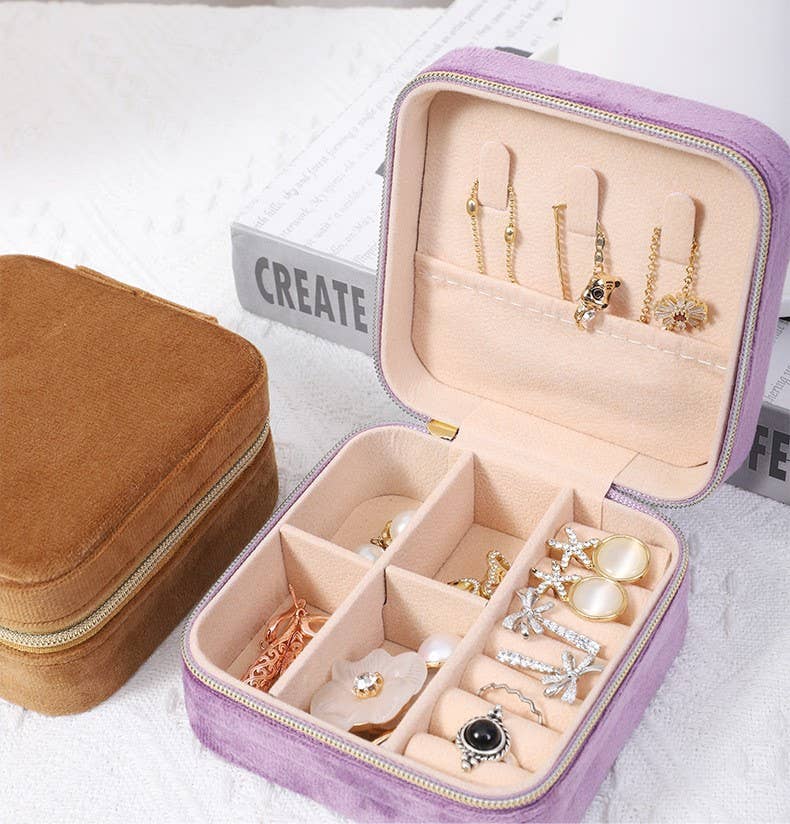 ELEGANT VELVET JEWELRY ORGANISER BOX: LILAC