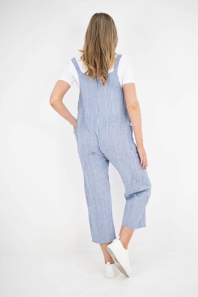 ITALIAN STRIPE PATTERN SIDE POCKETS COTTON DUNGAREES: FUCHSIA