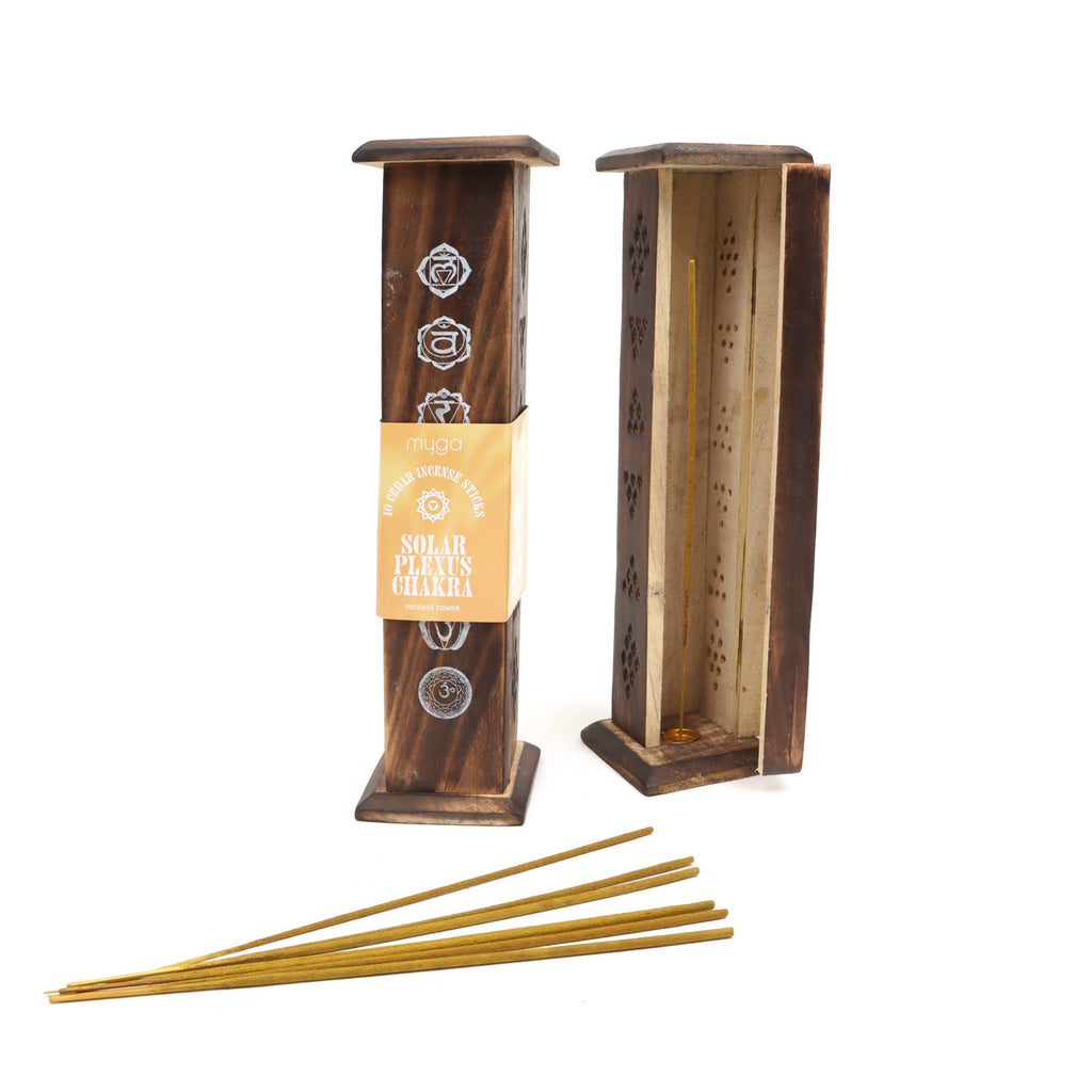 WOODEN TOWER WITH 10 INCENSE STICKS, PACK OF SEVEN TOWERS