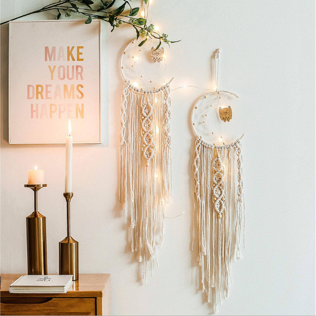 BOHO MACRAME WOVEN MOON STAR DREAMCATCHER: MOON