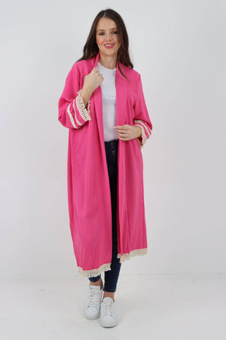 ITALAIN TASSEL OPEN FRONT LONGSLEEVE CARDIGAN: FUCHSIA