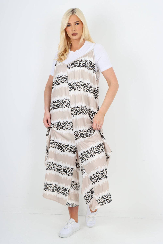 ITALIAN TIE DYE ANIMAL PRINT V NECK JUMPSUIT: LIGHT PINK