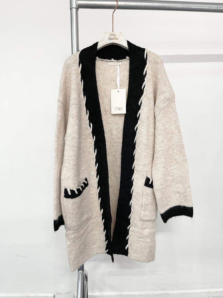 CHUNKY COZY KNIT WOOL BLEND CARDIGAN: BLACK