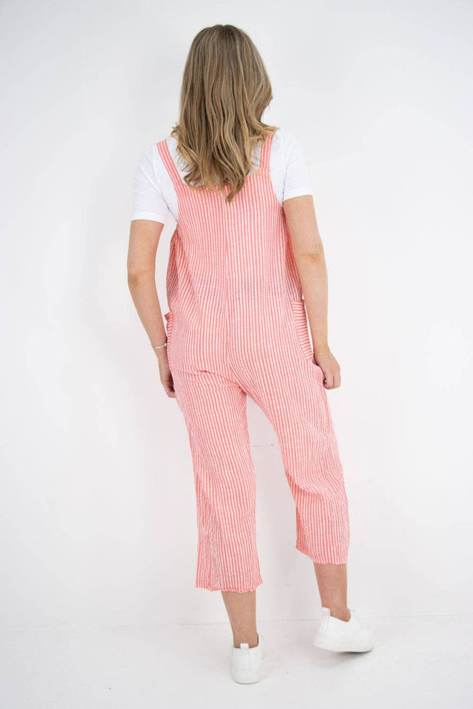 ITALIAN STRIPE PATTERN SIDE POCKETS COTTON DUNGAREES: FUCHSIA