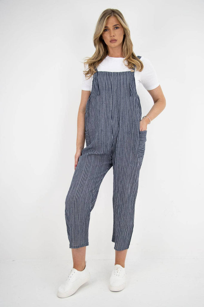 ITALIAN STRIPE PATTERN SIDE POCKETS COTTON DUNGAREES: FUCHSIA