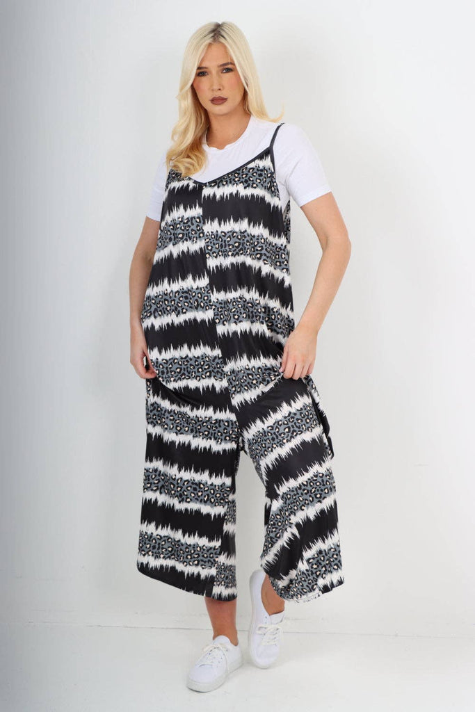 ITALIAN TIE DYE ANIMAL PRINT V NECK JUMPSUIT: NAVY