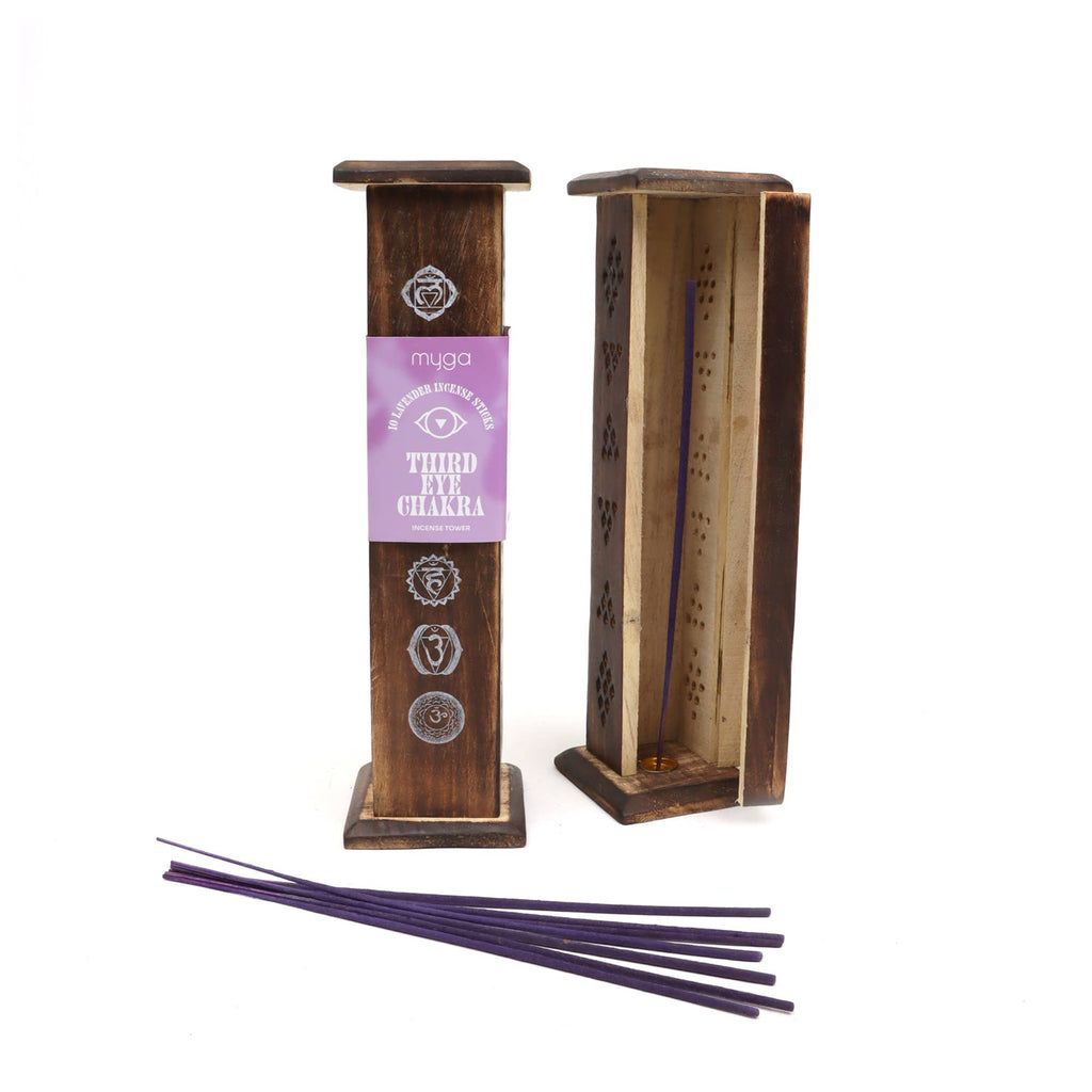 WOODEN TOWER WITH 10 INCENSE STICKS, PACK OF SEVEN TOWERS