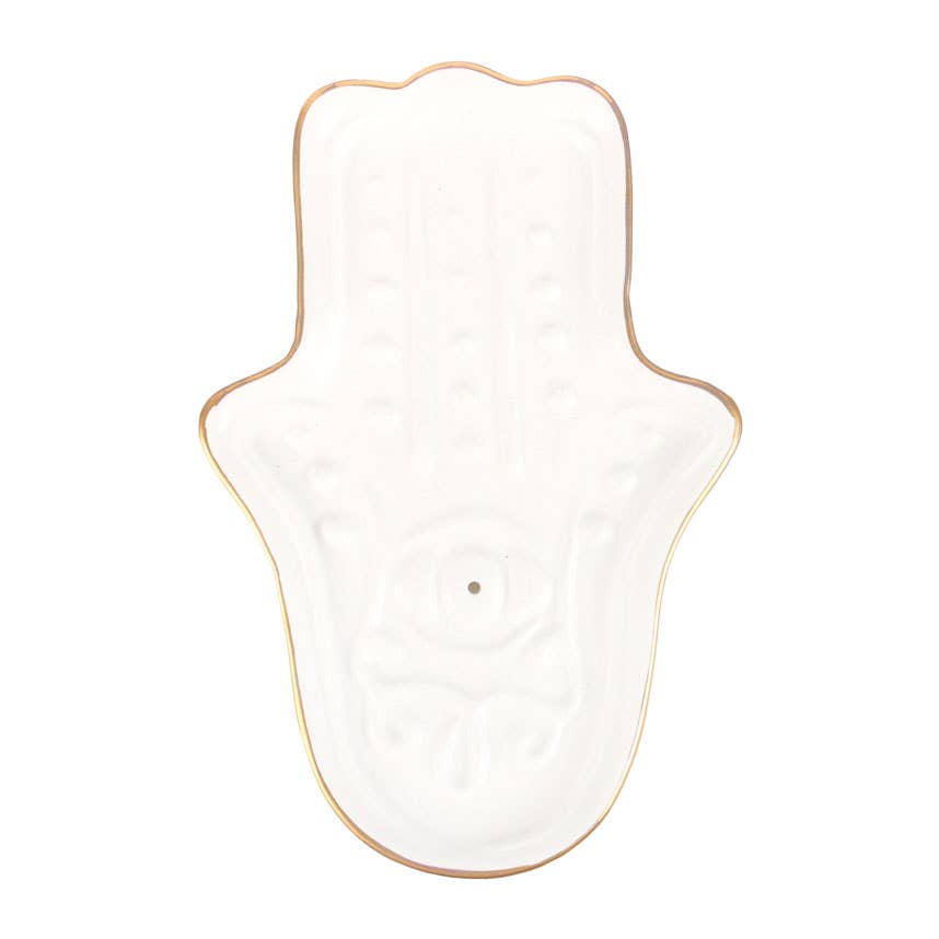 WHITE HAMSA HAND INCENSE STICK HOLDER