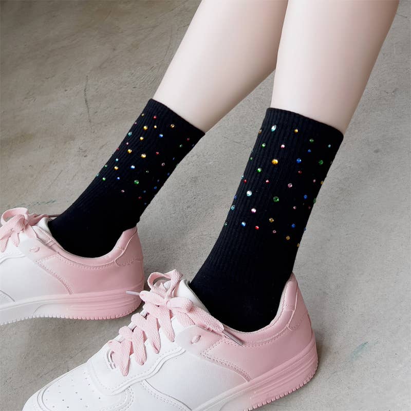 CRYSTALS EMBELLISHED SOCKS: WHITE