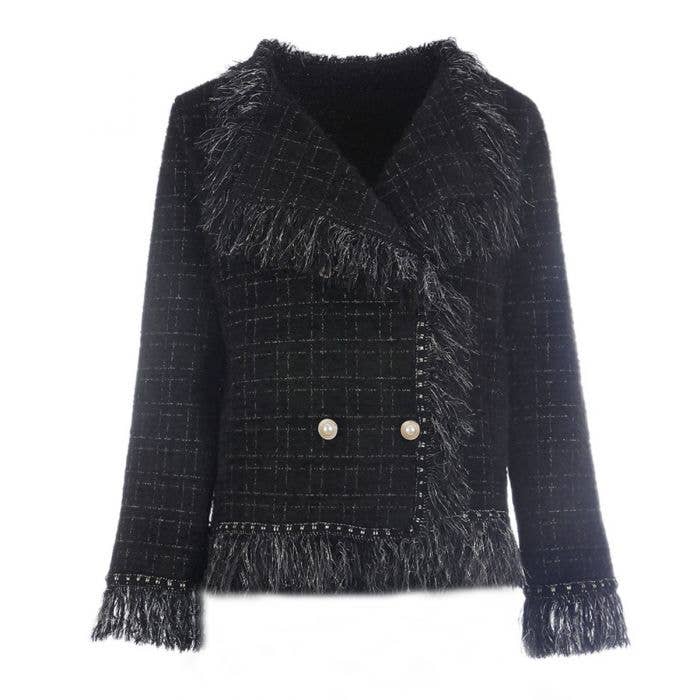 CLASSIC TWEED CARDIGAN WITH FRINGE : CREAM