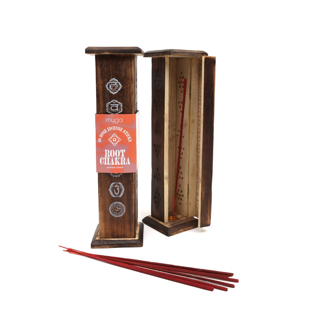 WOODEN TOWER WITH 10 INCENSE STICKS, PACK OF SEVEN TOWERS