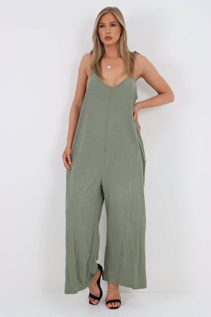 ITALIAN TIE SHOULDER STRAP JUMPSUITS: BLACK