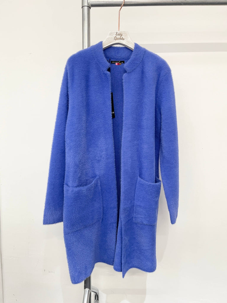 PREMIUM SOFT FLUFFY COATIGAN WITH POCKETS : BLUE