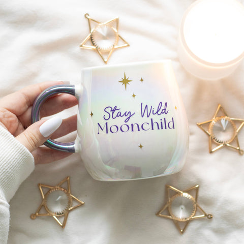 STAY WILD MOON CHILD IRIDESCENT CELESTIAL MUG