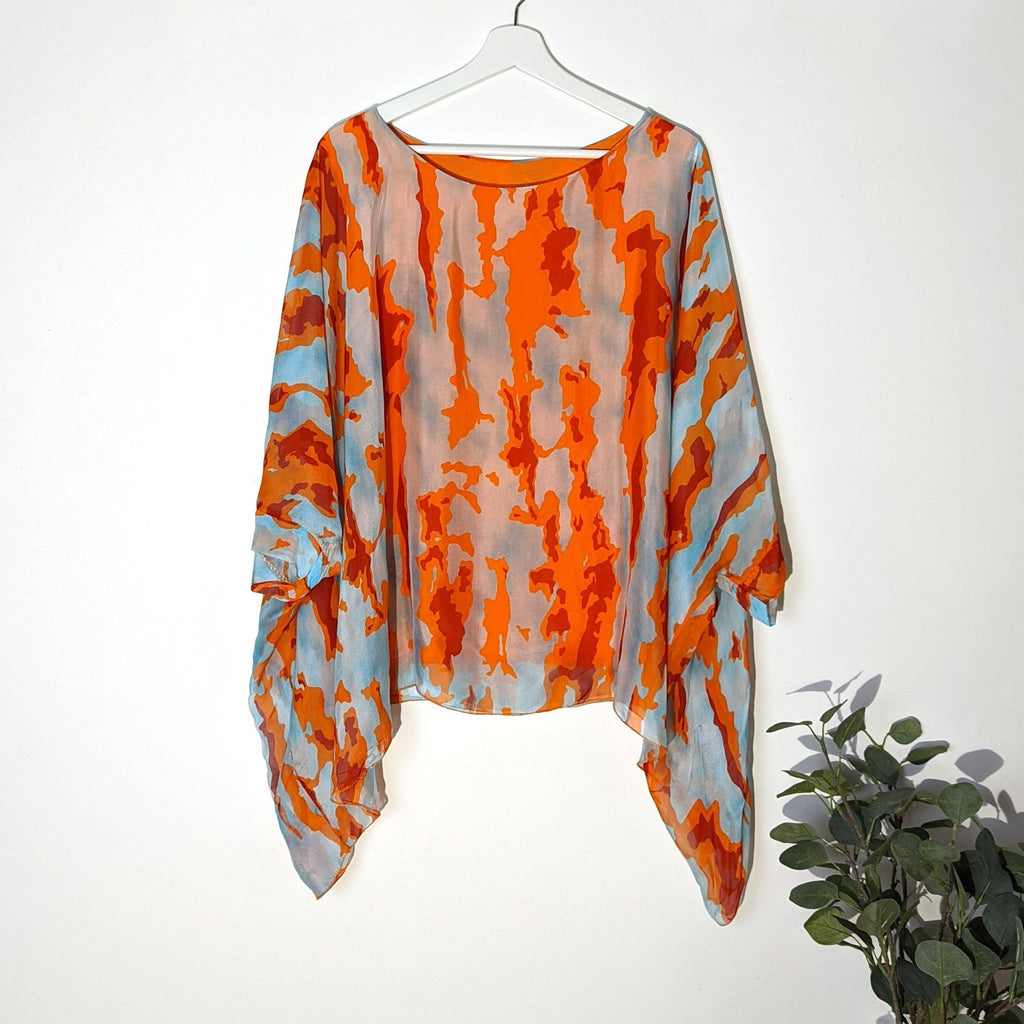 CLASSIC 100% SILK TUNIC WITH STYLISH BLOTCH TYPE DIGITAL PRINT