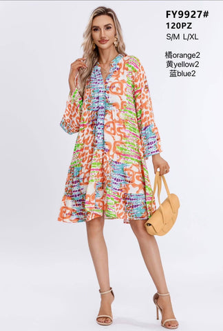 FUNKY ANIMAL TIER HEM SMOCK TUNIC DRESS: ORANGE