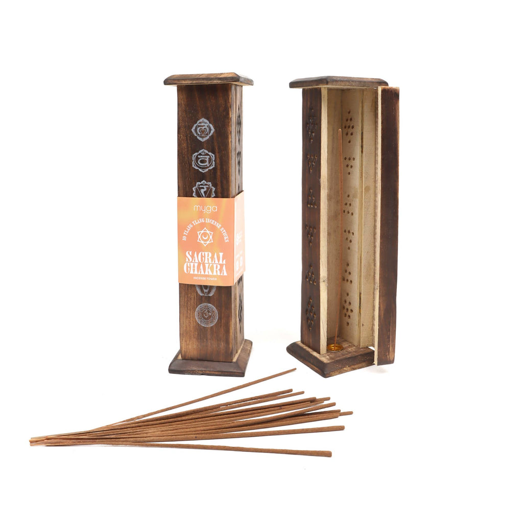 WOODEN TOWER WITH 10 INCENSE STICKS, PACK OF SEVEN TOWERS