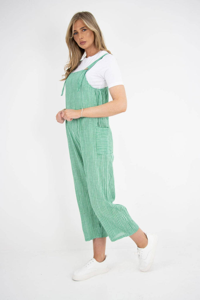 ITALIAN STRIPE PATTERN SIDE POCKETS COTTON DUNGAREES: FUCHSIA