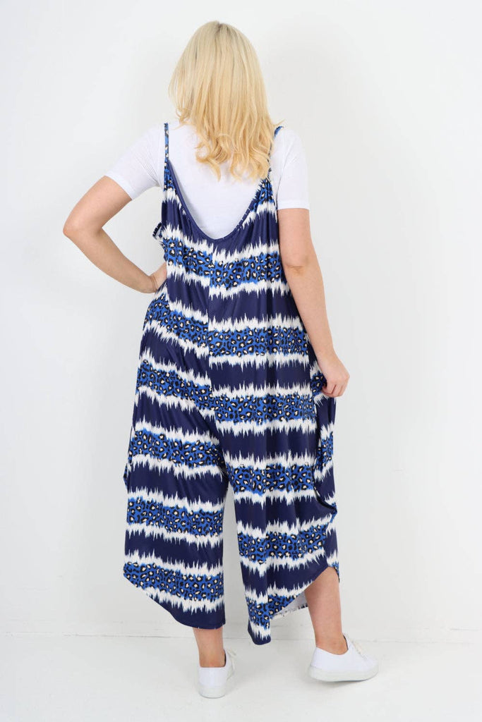 ITALIAN TIE DYE ANIMAL PRINT V NECK JUMPSUIT: BLUE