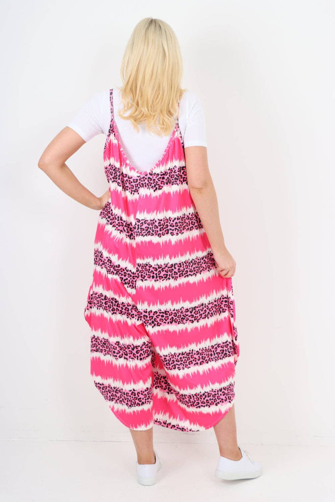 ITALIAN TIE DYE ANIMAL PRINT V NECK JUMPSUIT: LIGHT PINK