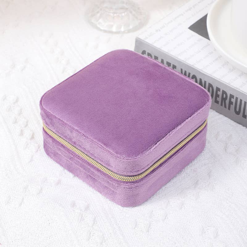 ELEGANT VELVET JEWELRY ORGANISER BOX: PURPLE