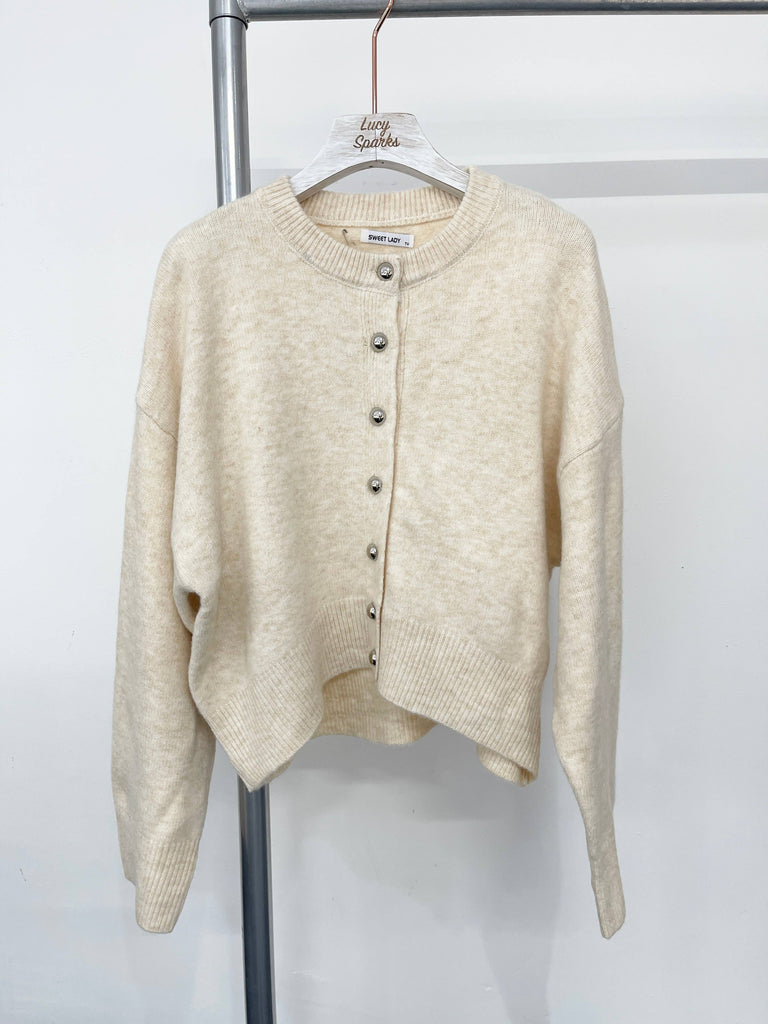 CHUNKY KNIT WOOL BLEND BUTTON UP CARDIGAN: PINK