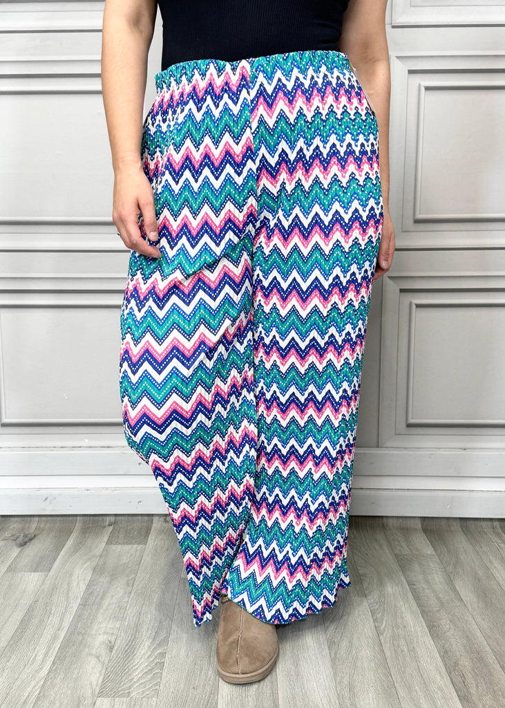 MULTI PRINT SUPER STRETCHY PLEATED PANTS : ROYAL BLUE & WHITE