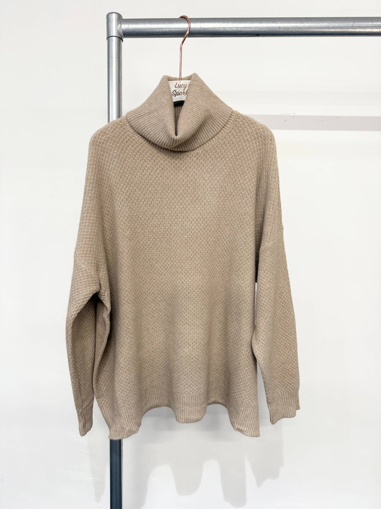 HIVE KNITTING DESIGN ROLL NECK SOFT JUMPER: GRAY