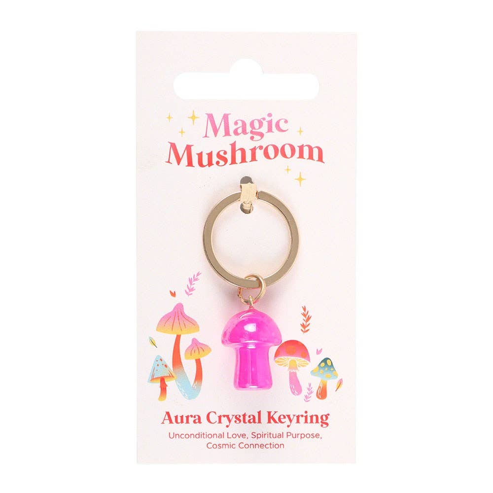 PINK AURA CRYSTAL MUSHROOM KEYRING