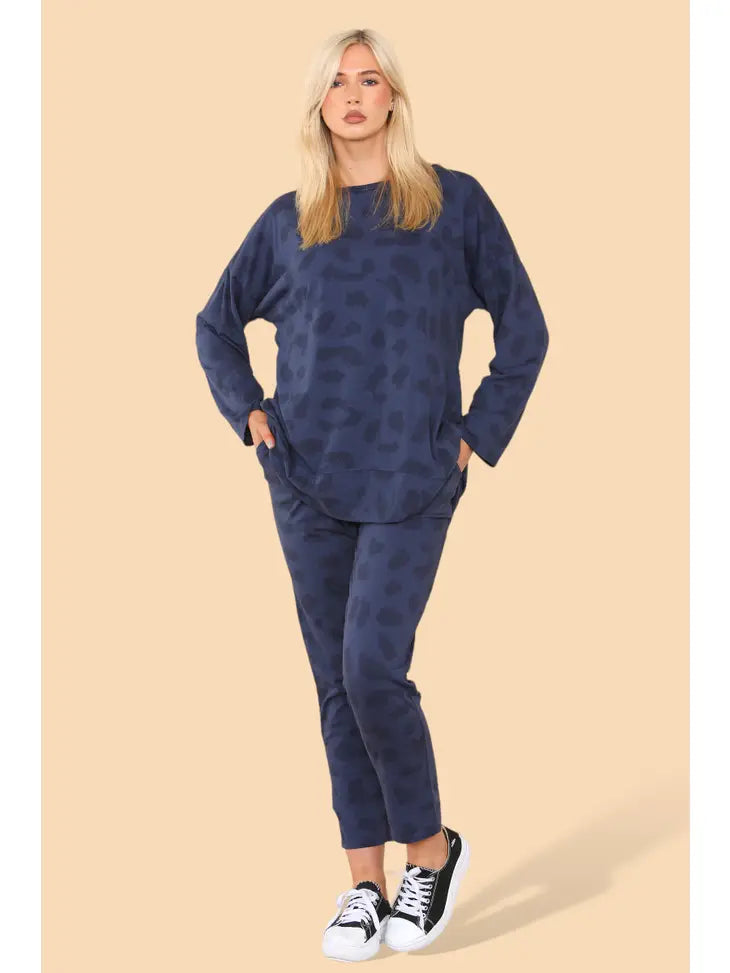 NAVY LEOPARD PRINT RELAXED LOUNGEWEAR