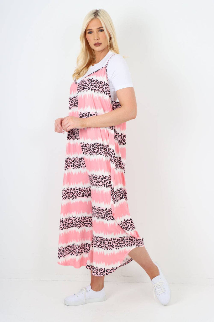 ITALIAN TIE DYE ANIMAL PRINT V NECK JUMPSUIT: LIGHT PINK