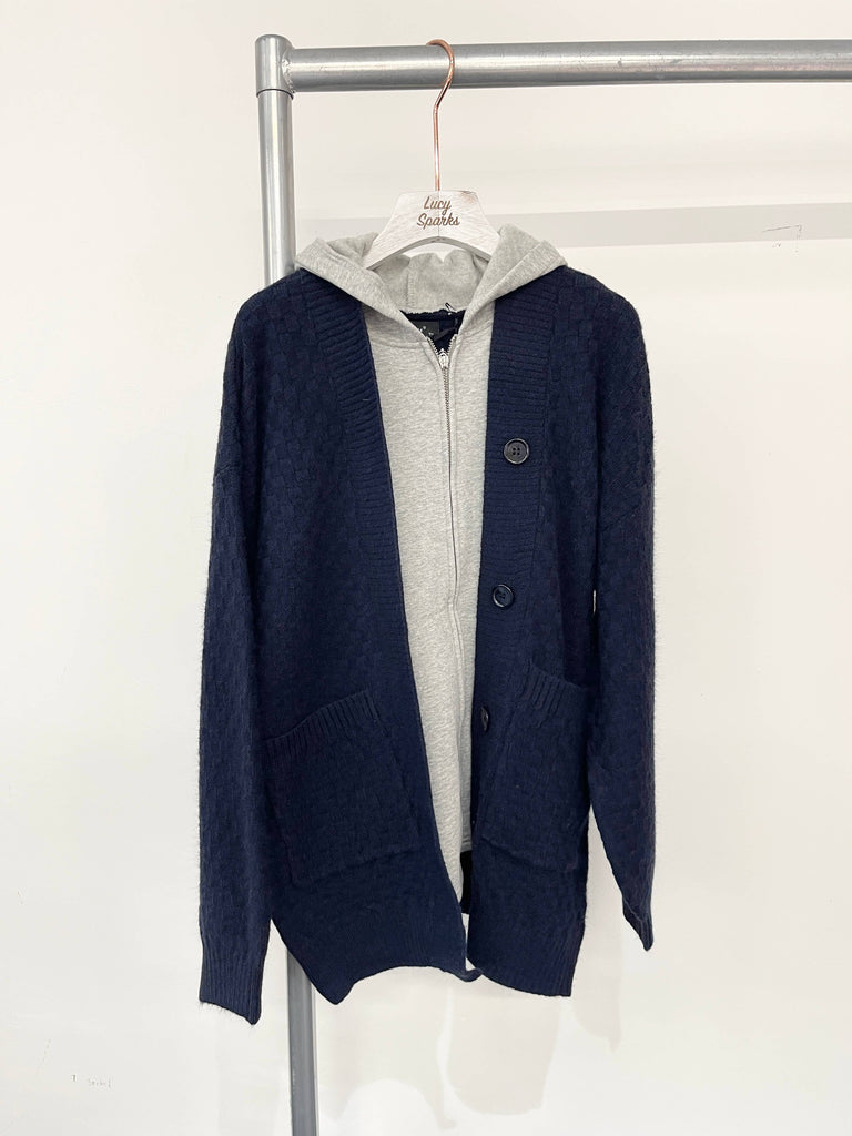 CHUNKY CABLE KNIT CARDIGAN WITH ZIP UP FLEECED HOODIE 1PIECE: BLACK