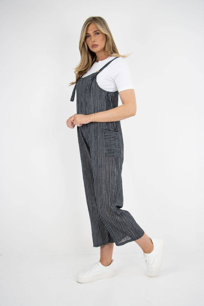 ITALIAN STRIPE PATTERN SIDE POCKETS COTTON DUNGAREES: FUCHSIA