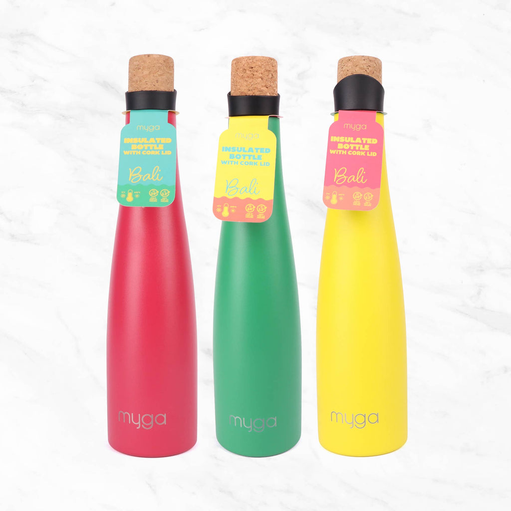 BALI INSULATED WATER BOTTLE WITH CORK LID: PINK