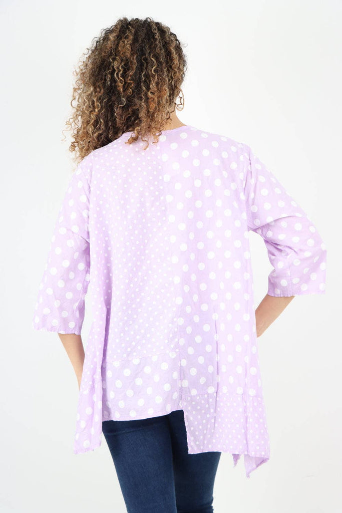 ITALIAN POLKA DOT PRINT ASYMMETRIC COTTON TUNIC TOP: GREY