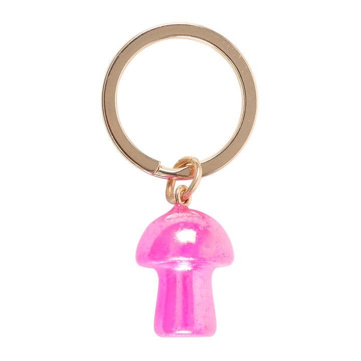 PINK AURA CRYSTAL MUSHROOM KEYRING