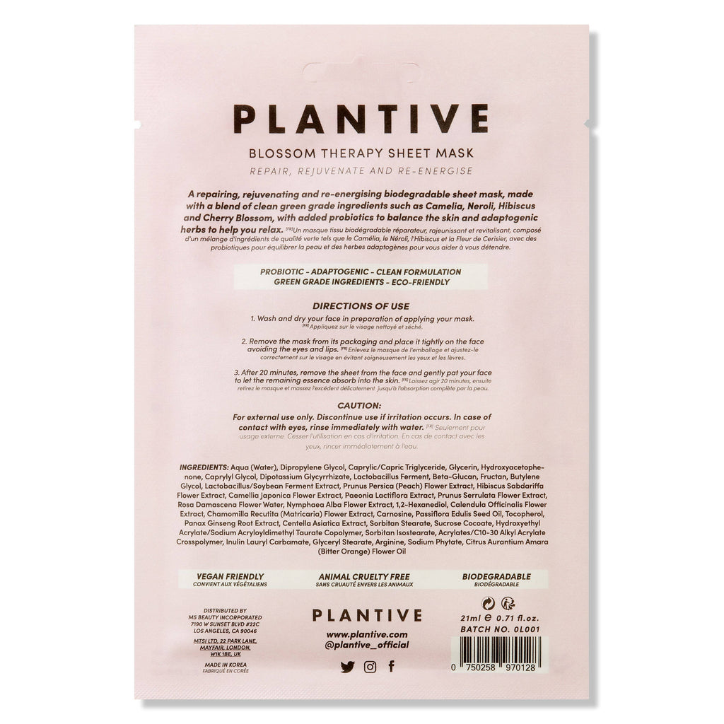 PLANTIVE BLOSSOM THERAPY BIODEGRADABLE FACE SHEET MASK 🌸